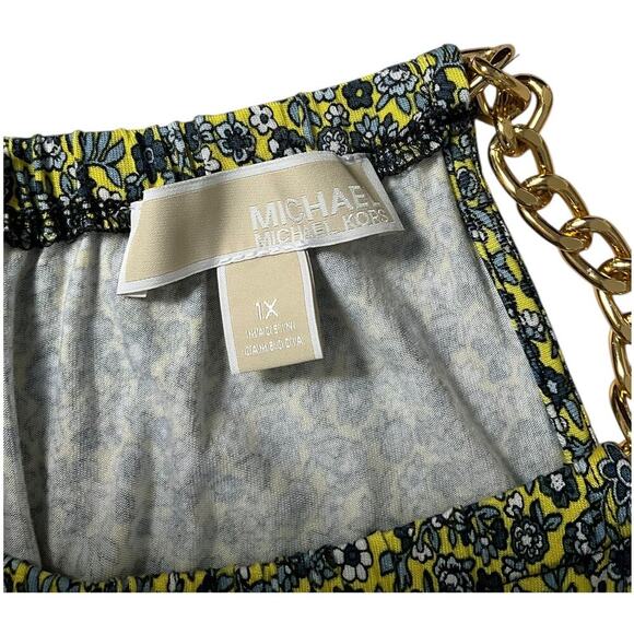 Michael Kors Floral Sunflower Dress Sleeveless Gold Chain Strap Size 1X Zip Back - Picture 12 of 14